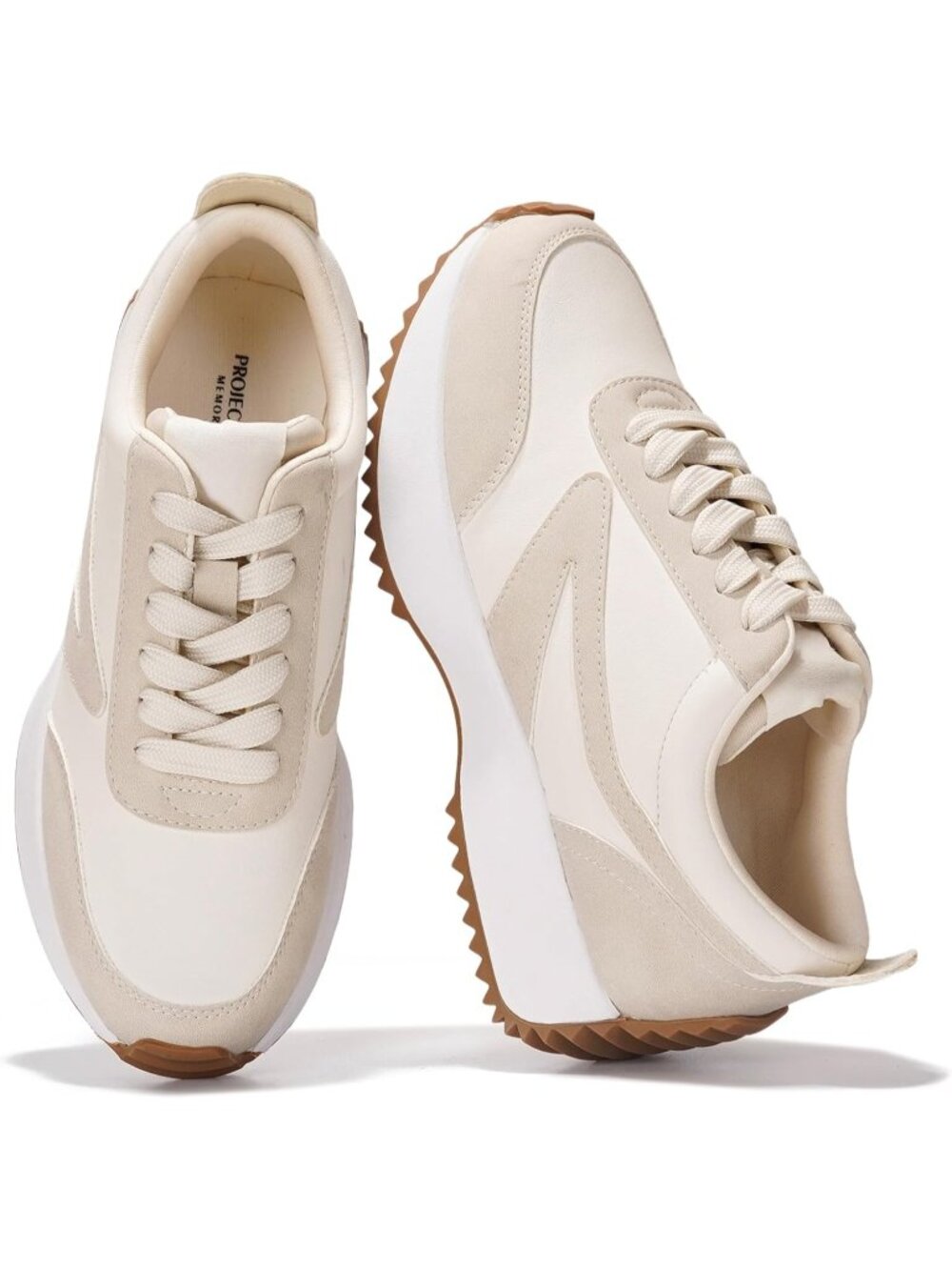 Women's Balinda-Beige Memory Foam Insole Lightweight Closed Toe Lace Up Sneaker